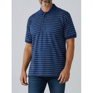 Descente International Blue Striped Polo Shirt 100% Egyptian Cotton Mens L